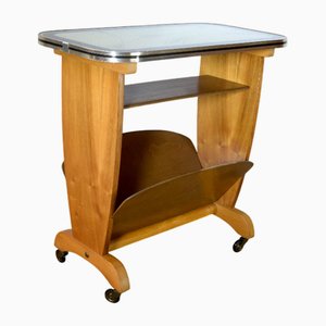 Vintage Serving Side Table Trolley in Glass and Walnut, 1950s