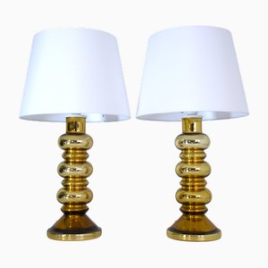 Swedish Modern Art Glass Table Lamps by Gustav Leek for Alsterfors, 1960s, Set of 2