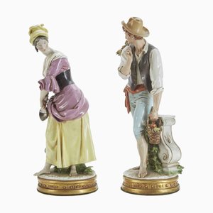 Ländliche Figuren aus polychromem Porzellan von Giuseppe Cappè, 1960er, 2er Set