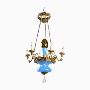 Italian Turquoise and Gold Chandelier, 1800s