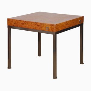 Table de Jeu en Loupe de Bois par Guy Lefevre pour Maison Jansen, 1970