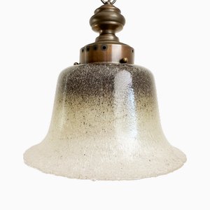 Vintage Mushroom Hängelampe aus Messing & mundgeblasenem Glas von Peill & Putzler, Deutschland, 1970er