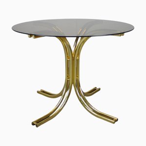 Tavolo da pranzo rotondo in ottone e vetro, anni '80