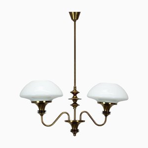 Moderner Mid-Century Messing Kronleuchter von Jablonec Glassworks, 1970er