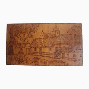 Art Deco Hand-Burned Woodblock, 1920