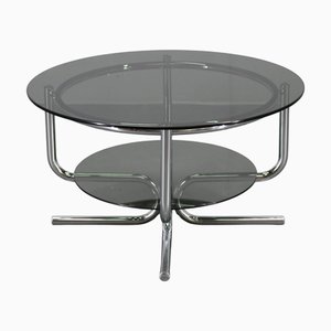 Vintage Italian Chrome Tubular Coffee Table with Smoked Glass, 1970s