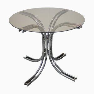 Round Dining Table in Chrome and Glass, 1980s