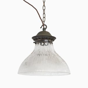 Lámpara colgante Holophane vintage de vidrio recuperado, años 50