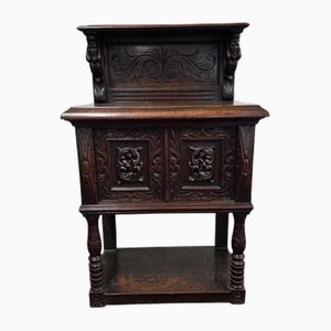 Small Late Victorian Carved Oak Cupboard or Buffet