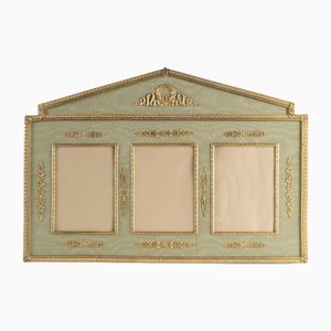 Portafoto grande Napoleone III in ottone dorato e tessuto verde