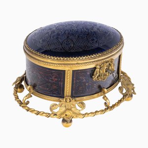 Napoleon III Engraved Blue Crystal Box, 1800s