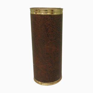 Mid-Century Leather Covered Brass Stick Stand, 1960s