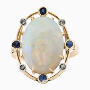 Opal Sapphire and Diamonds Ring in 18 Karat Yellow Gold