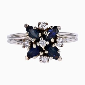 Französischer Schneeflocke Ring mit Saphiren & Diamanten aus 18 Karat Weißgold, 1970er