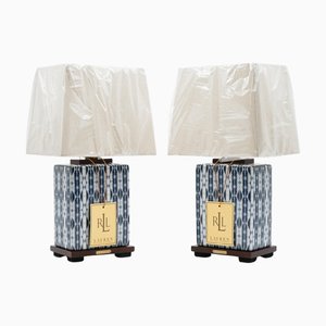 Blaue Keramik Tischlampen von Ralph Lauren, 2 . Set