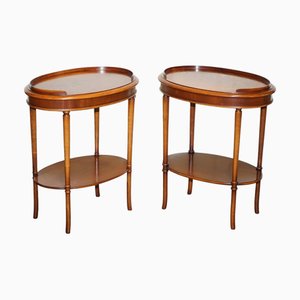 Vintage Flamed Mahogany Oval Side Tables, Set of 2