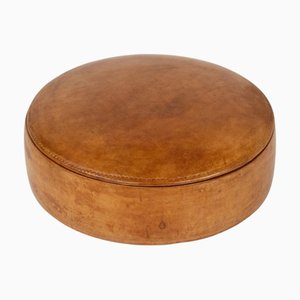 Runde Dekorative Mid-Century Dose aus Leder, Italien, 1960er