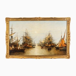 After Francis Moltino, Harboured Naval Flotilla, 19th Century, Oil Painting