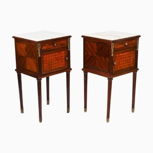 Mesitas de noche francesas antiguas de parquet, década de 1800. Juego de 2