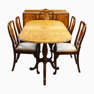 Queen Anne Style Walnut Dining Suite, 1930s, Set of 8