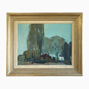 Neighbourhood at Dusk, Oil Painting, Framed