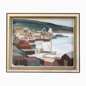Harbour & Hillside, Oil Painting, Framed