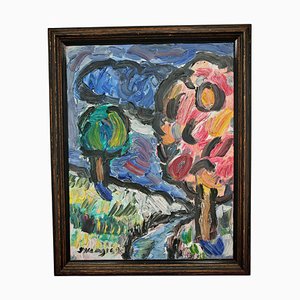 Stevan Vlajic, The Orchard, 1989, Oil on Canvas, Framed