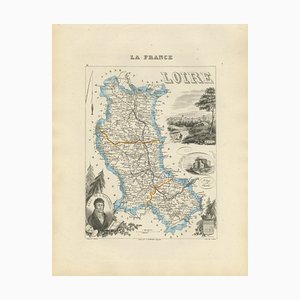 Karte der Loire in Frankreich mit Saint-Étienne und Montbrison von Vuillemin, 19. Jh.