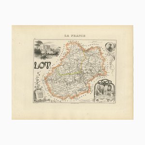 Antique Hand-Colored Engraved Map of Lot in France by Vuillemin, 1850s
