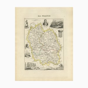 Antike handkolorierte Karte von Lozère in Frankreich von Alexandre Vuillemin, 19. Jahrhundert