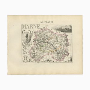 Antike gravierte Karte von Marne von Levasseur, 1850er