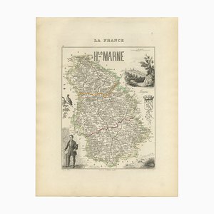 Antique Map of Haute-Marne in France by Vuillemin, 1850s