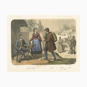 Nach Leloir, Schwedische und Norwegische Kostüme, Bauern, Lappländer und Rentiere, 1845, Lithographie