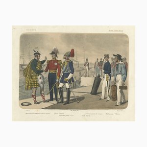 Nach Leloir, britische und schottische Kostüme, Offiziere, Wachen und Matrosen, 1845, Lithographie