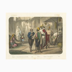 Nach Fossey, algerische Straßenszene mit Mauren, Kabylen und einer maurischen Frau mit Kind, 1845, Lithographie