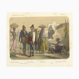 After Fossey, Brazilian Market Scene with Poultry Seller and Maize Vendor, 1845, Lithograph
