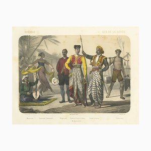 After Fossey, javanischer Hofmusiker, Tänzer und Sultansgarde, 1845, Lithographie