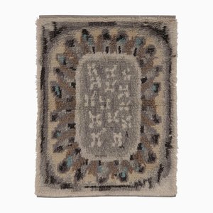 Schwedischer Vintage Rya Teppich in Beige-Braun mit geometrischem Muster von Rug&Kilim