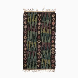 Schwedischer Vintage Rya Teppich mit skandinavischen Mustern in Grün und Braun von Rug&Kilim