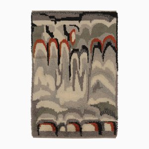 Schwedischer Vintage Rya Teppich in Beige-Grau mit abstrakten Mustern von Rug&Kilim