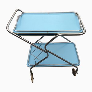 Bleu Formica and Chrome Plated Trolley with Removable Serving Tray from Torck, 1950s