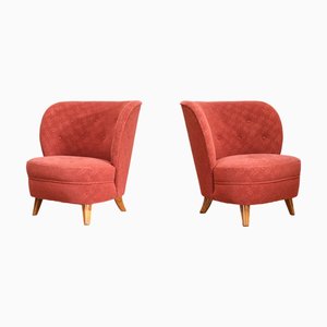 Poltrone in tessuto rosso e betulla di Carl-Johan Boman, Finlandia, anni '40, set di 2