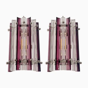 Vintage Modell Wandleuchten aus klarem & Amethyst Triedri Murano Glas Säulenmodell, 2er Set