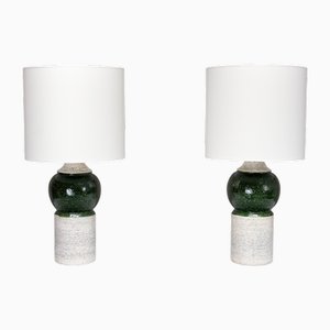 Tischlampen aus Keramik mit grün glasierten Kugeln von Bitossi für Bergboms, 1960er, 2er Set