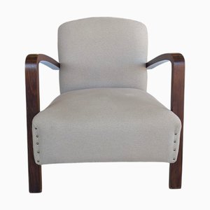 Vintage Armchair in Dark Wood and Light Fabric, 1950s