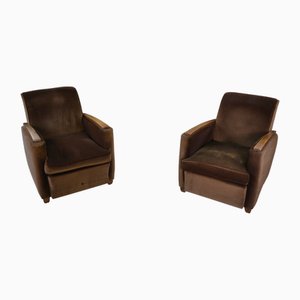 Fauteuils Club Art Déco en Velours dans le style de Jules Leleu, 1930s, Set de 2