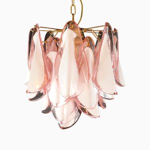 Lampadario vintage in vetro di Murano rosa e bianco in stile Mazzega, Venezia, Italia, anni '70