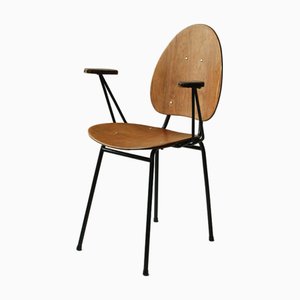 Steel and Thermoformed Plywood Armchair attributed to Jacques Hitier, 1950s