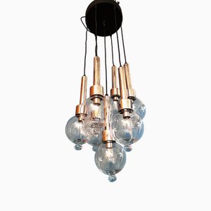 7-Globe Hängelampe aus Mundgeblasenem Glas & Chrom, 1970er