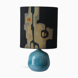 Table Lamp in Blue Glazed Ceramic from Les Potiers Dieulefit, 1950s